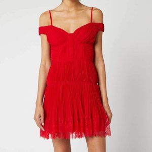 Self-Portrait Off-the-shoulder Pleated Chiffon Mini Dress In Red Size 0